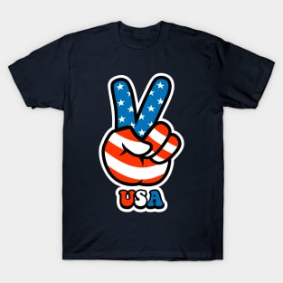 July 4th Peace Sign Freedom Fingers made of American USA Flag Symbol T-Shirt